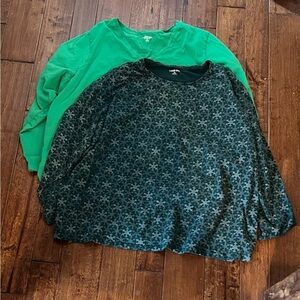 Two long sleeved Lands' End 3X green shirts, EUC.